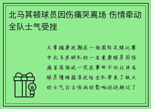 北马其顿球员因伤痛哭离场 伤情牵动全队士气受挫